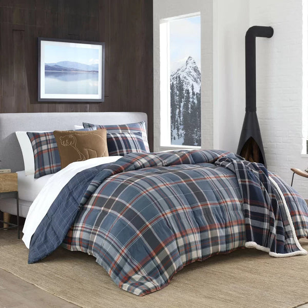 Indigo Ground Microsuede Reversible Farmhouse / Country Comforter Set